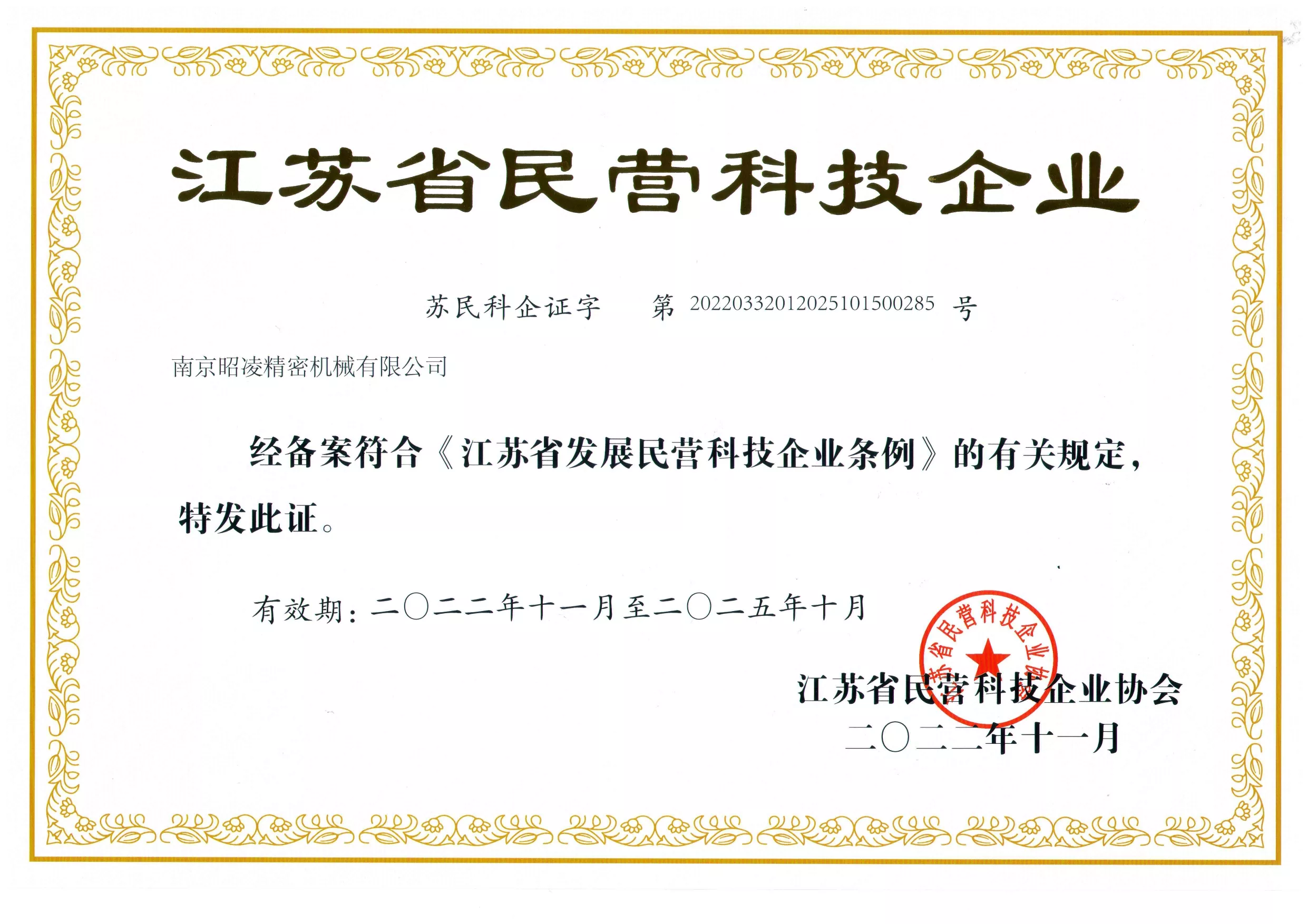 2022-2025省级民营科技企业证书